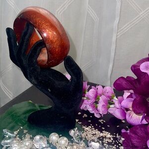 Firery Amber Wide Bangle Bracelet Handcrafted Epoxy Resin Jewelry